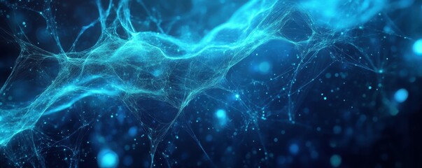 Leinwandbilder - Abstract blue neural network with glowing connections on dark background