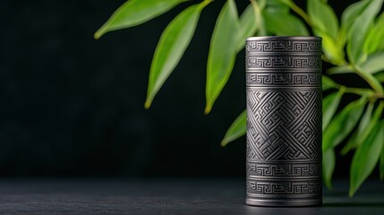 Poster - Elegant Black Decorative Vase with Intricate Geometric Pattern