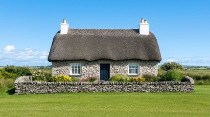 Poster - Charming thatched cottage surrounded by beautiful green landscape