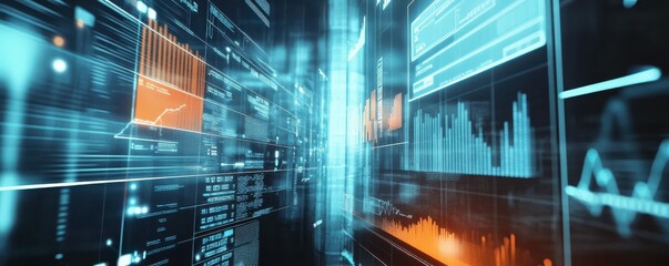 Poster - Futuristic data analytics dashboard with digital graphs and charts