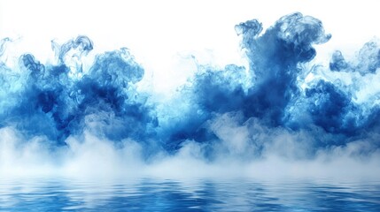 Wall Mural - Abstract depiction of blue waves and mist over a calm water surface.