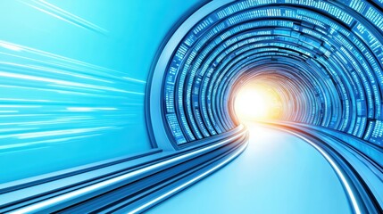 Poster - Futuristic Blue Tunnel with Light Effect and Motion Blur Perspective
