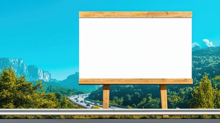 Wall Mural - Blank Billboard Surrounded by Lush Green Mountains and Highway View