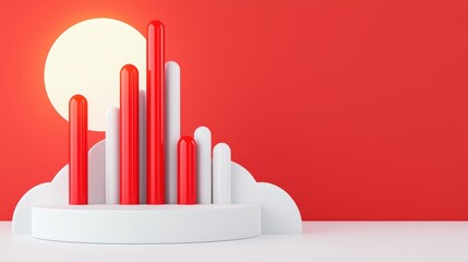 Poster - modern abstract design with colorful cylinders and sunset background