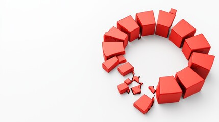 Poster - Abstract Red Blocks Forming Circular Shape on White Background