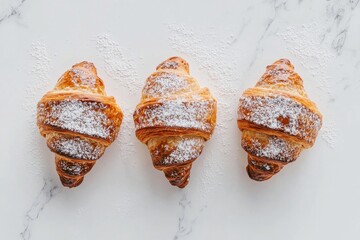 Wall Mural - Freshly baked pastries arranged on a marble surface in a cozy kitchen setting