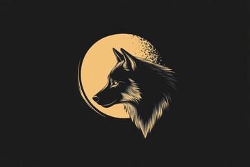 Aufkleber - Minimalist wolf silhouette against a full moon with space for creative text and design. Generative AI