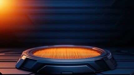 Poster - futuristic circular display with orange glow on dark background