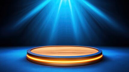 Poster - Bright Stage with Dramatic Lighting and Smooth Wooden Surface