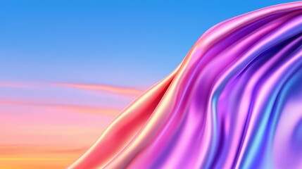 Poster - Soft Waves of Colorful Fabric Against Blue Sky at Sunset