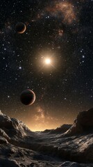 Wall Mural - Astrophotography of a vibrant nebula surrounded by shimmering stars in deep space