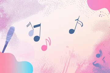 Wall Mural - Minimalist K pop inspired background featuring music notes and microphones in vibrant colors. Generative AI