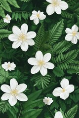 Poster - White Flowers on Ferns