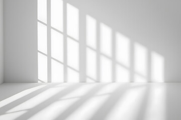 Aufkleber - Sunlight streaming through a window creates a grid-like pattern on the white floor and wall, transforming the space into an interplay of light and shadow.