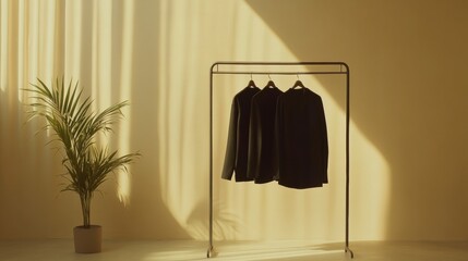 Leinwandbilder - Minimalist clothing rack with neatly arranged garments in bright, serene setting. Generative AI