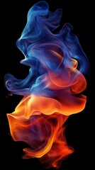 Poster - Colorful smoke formation in vibrant hues of blue and orange on a black backdrop