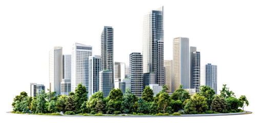 Wall Mural - PNG Realistic modern cityscape architecture buildings skyscrapers.