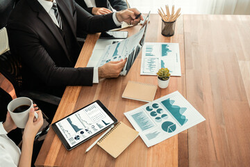 Poster - Financial data analysis dashboard by Fintech BI or business intelligence display on laptop and tablet to in-depth financial data analysis by business people planning on marketing. Habiliment