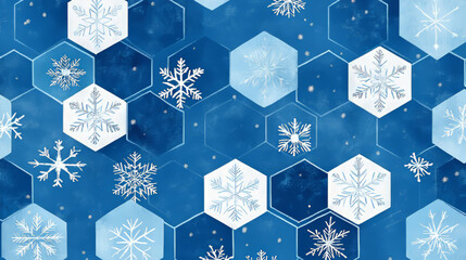 Poster - vector seamless pattern of honeycomb. blue hexagon decorated with snowflakes. snowflakes and hexagon