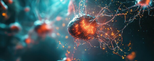 Poster - Glowing neural networks in futuristic digital brain visualization