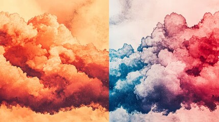 Wall Mural - Dreamy cloudscape, split into warm and cool tones.  A stunning contrast of colors and textures.