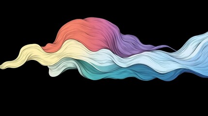 Wall Mural - Abstract pastel-colored waves flowing gracefully against a dark background.  A vibrant and dreamy illustration.