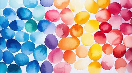 Wall Mural -   A painting close-up with multiple colored circles on a white background featuring red, yellow, blue, and green hues