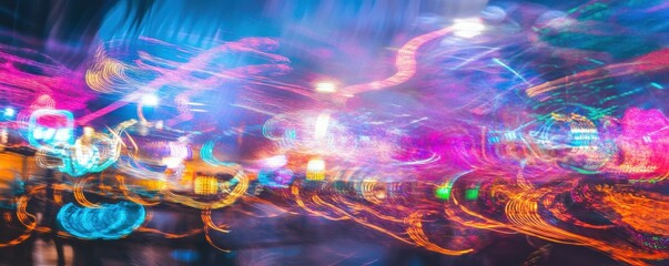 Poster - Vibrant abstract light trails in nighttime urban scene