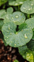 Wall Mural - Green leaves with droplets reflecting sunlight after rain in a cozy indoor space