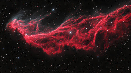 Wall Mural - Vibrant crimson nebula unfurls with wispy tendrils, illuminated by distant stars, set against a deep inky blackness, evoking a sense of cosmic wonder and mystery. Crimson Nebulas. Illustration
