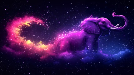 Wall Mural - abstract elephant in space with nebula and stars digital art
