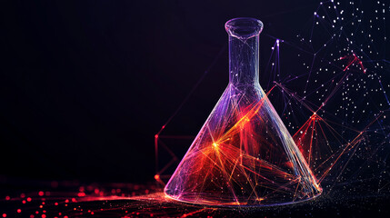 Wall Mural - a hologram of a chemical flask. a chemical flask of polygons, triangles of points and lines. chemist