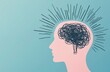 © miss irine - Illustration of human head silhouette with brain depicted as tangled lines, representing anxiety, stress, mental health issues. Concept for depression, ADHD, OCD, overload in mind, confusion,