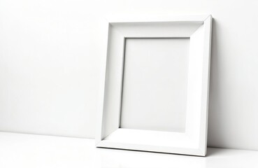 Leinwandbilder - Photo of empty upright instant frame casting shadow on white surface. Blank clean background for memories photos presentation. Minimalistic design, simplicity with clean elegant stylish look. Frame