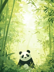 Fototapete - Panda enjoys a peaceful moment in a lush bamboo forest surrounded by vibrant greenery. Generative AI