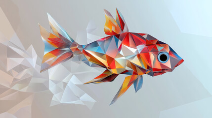 Poster - Hologram fish. Fish from polygons, triangles of points and lines. Fish is a low-poly compound structure. The technology concept.