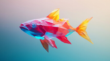 Poster - Hologram fish. Fish from polygons, triangles of points and lines. Fish is a low-poly compound structure. The technology concept.