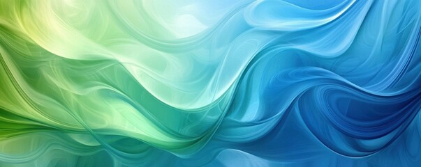 Poster - Abstract gradient waves with blue and green flowing patterns