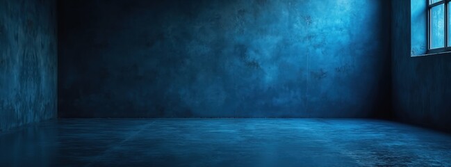 Aufkleber - Blue concrete room background with light, shadow. Cement wall, floor use for product display for presentation, banner cover. Grunge interior with light spot template texture. Empty modern