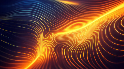 Wall Mural - Neon glowing lines abstract digital art background. Golden Hour Cyberpunk. Illustration