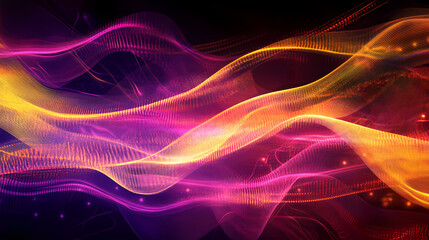 Wall Mural - Neon glowing lines abstract digital art background. Golden Hour Cyberpunk. Illustration