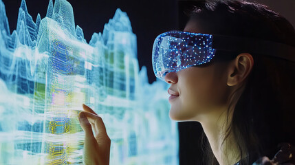 Poster - hologram data visualization. data visualization of polygons, triangles of points and lines. data vis
