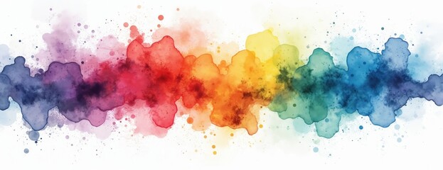Aufkleber - Abstract colorful painting illustration with rainbow watercolor splashes isolated on transparent background PNG. Generative Ai art with ink splatter texture on white paper. Artistic brush drawing