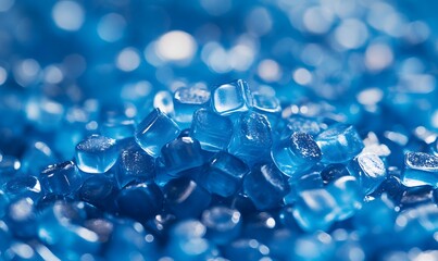 Poster - Close-up of translucent blue ice cubes creating a textured cool and refreshing background