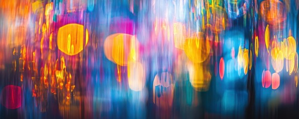 Poster - Vibrant abstract light streaks in urban night scene with multicolored bokeh effects