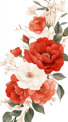 Poster - Watercolor Floral Bouquet with Red and White Roses