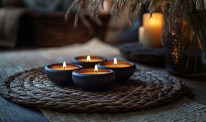 Poster - A table with four candles in small bowls