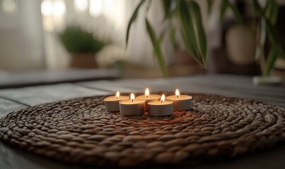 Poster - A small group of candles are lit on a table