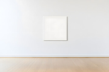 Poster - Blank canvas on a white wall in a bright room with light hardwood floors.