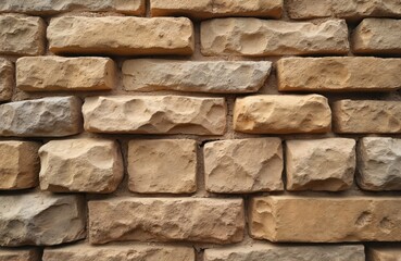 Aufkleber - Close-up on aged brick wall made of sandstone. Archaeological excavations, history concept. Ancient architecture, built structure with rough textured surface of beige stone blocks. Marble